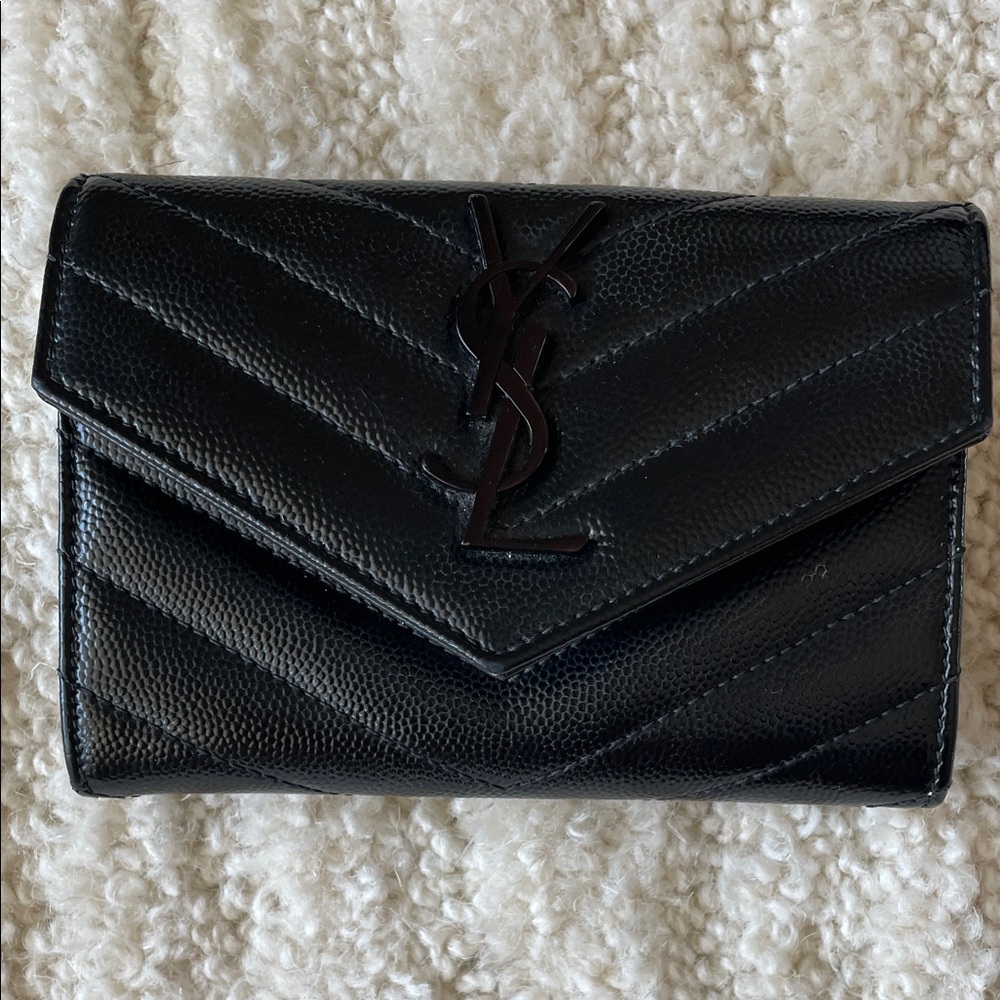 Saint Laurent Black Chevron Leather Card Holder